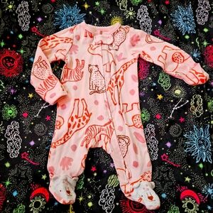 One piece, pink, footsies and hand covers, zipper, Carter's